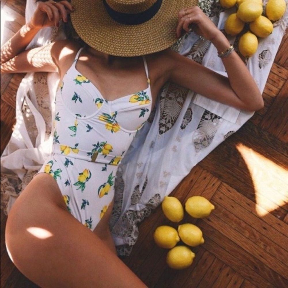 Onia x WeWoreWhat Danielle lemon print one piece size XS